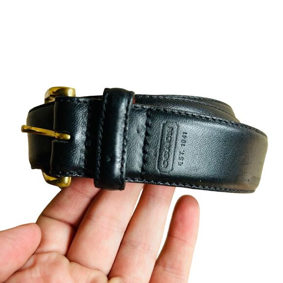 Coach Other - COACH Size 36 Black Handcrafted Stitched Leather Men's Belt Italy gold buckle